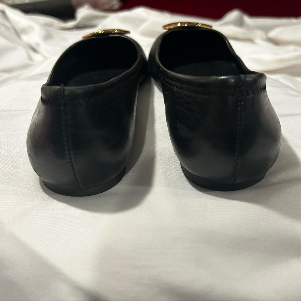Tory Burch Black and Gold Leather Loafers - Picture 4 of 7
